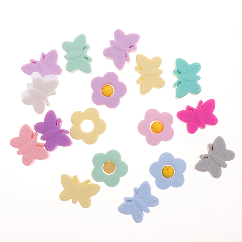 silicone beads flower 10PC baby teething bead nursing beads butterfly  bpa free teethers silicone baby ring diy pacifier adapter