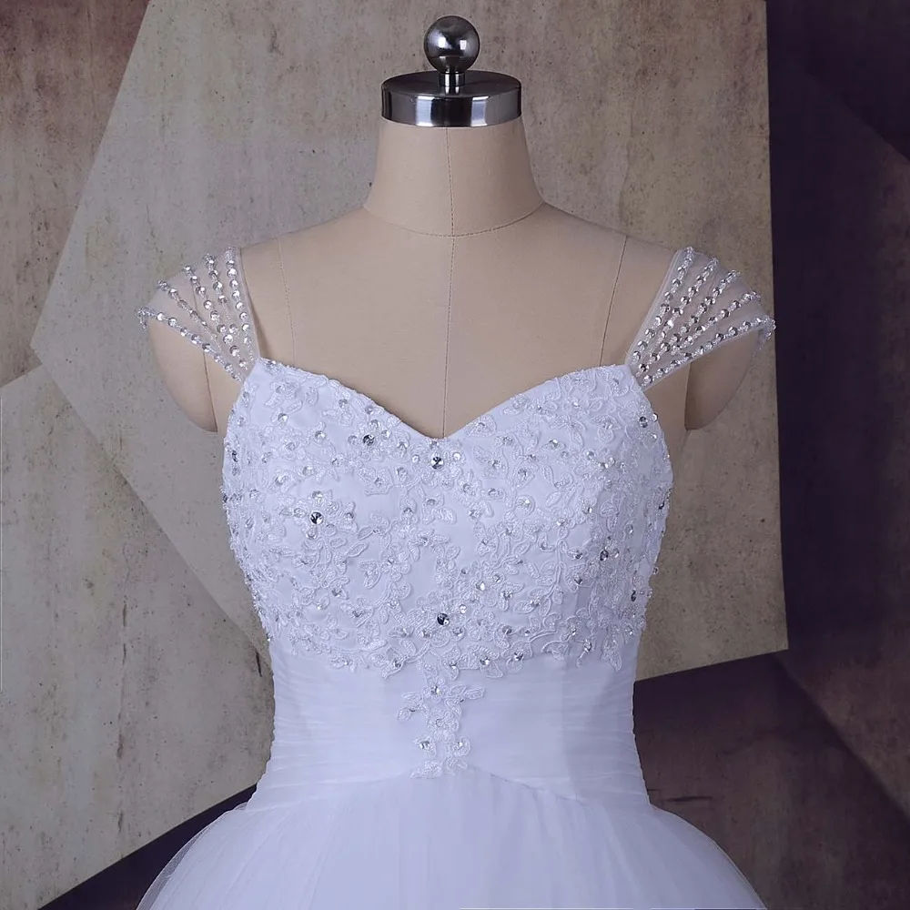SoDigne Abiti Sposa Кристалл свадебное платье принцессы A-Line бисером кружевные аппликации Кепки рукавами свадебное платье белое свадебное платье