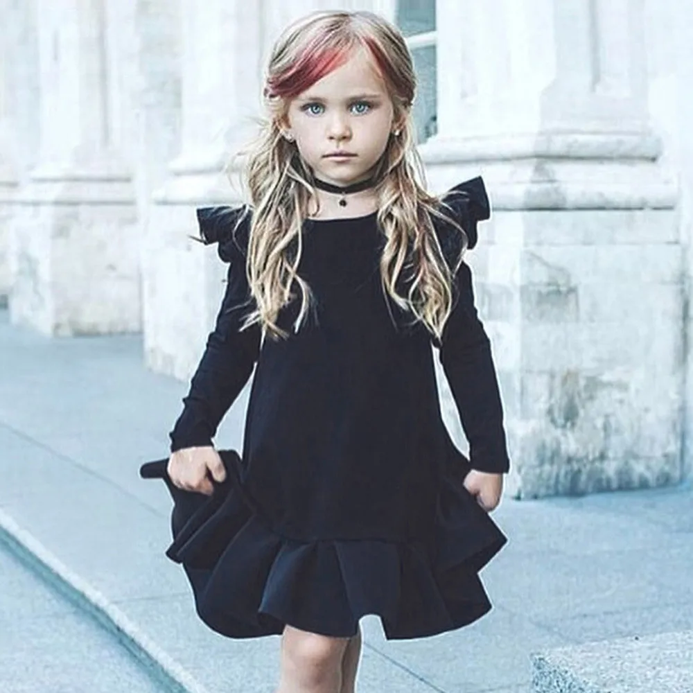 

MUQGEW Baby Girls dress elegant Long Sleeve Ruffles Dress Solid Princess Clothes Dresses vestido infantil festa girl costumes