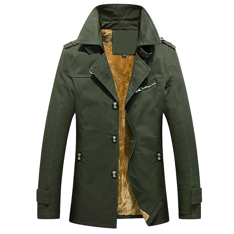 

drop shipping Men's Winter Fleece Trench Coat Thicken Silm Long Trench Coats Men Overcoat Pull Homme AXP238
