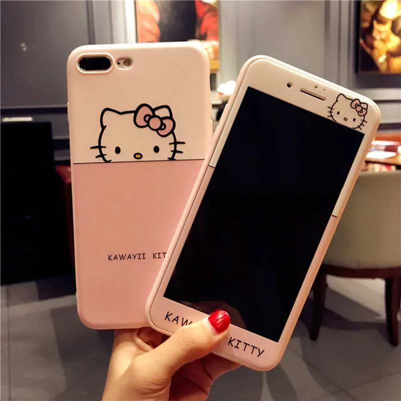 360 Полное покрытие розовый чехол для IPhone 8 Plus 6 6S 7 7Plus с Hello Kitty телефона Защитная