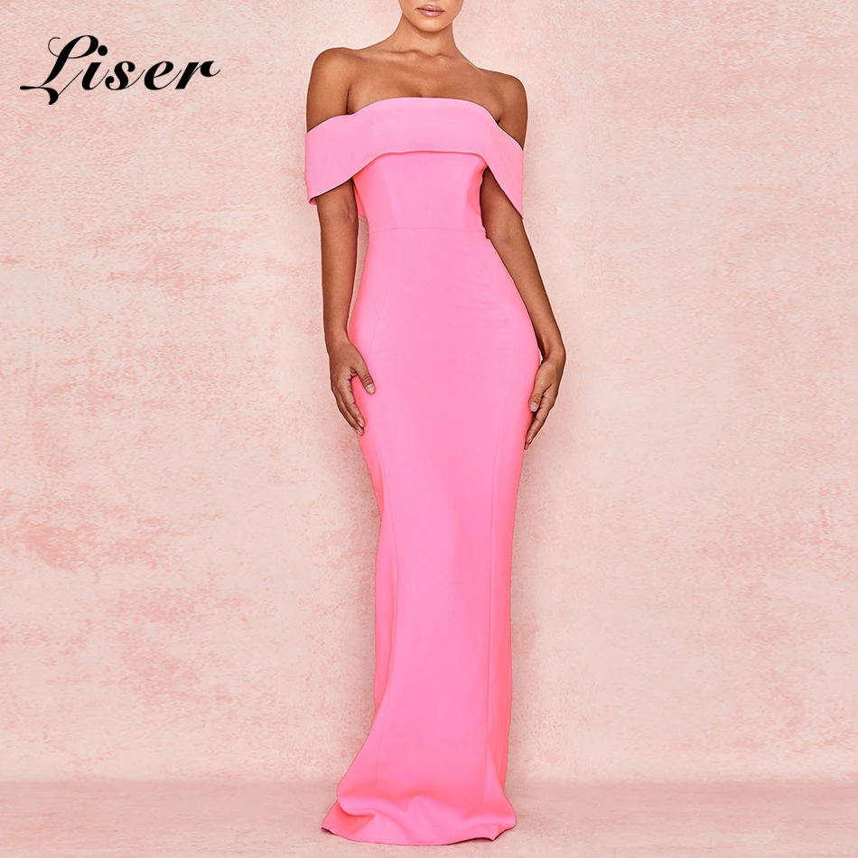 

Liser 2019 New Spring Women Dress Slash Neck Bandage Dress Sexy Bodycon Elegant Celebrity Party Pink Dresses Vestidos Wholesale