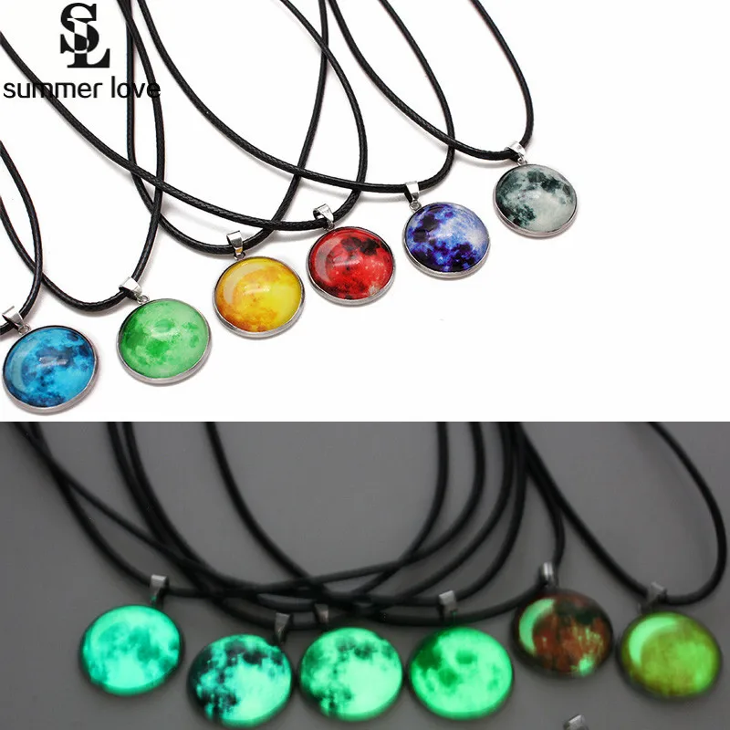 

Glow In The Dark Nebula Galaxy Universe Space Pendant Necklace Art Photo Glass Cabochon Luminous Necklaces Women Men Jewelry