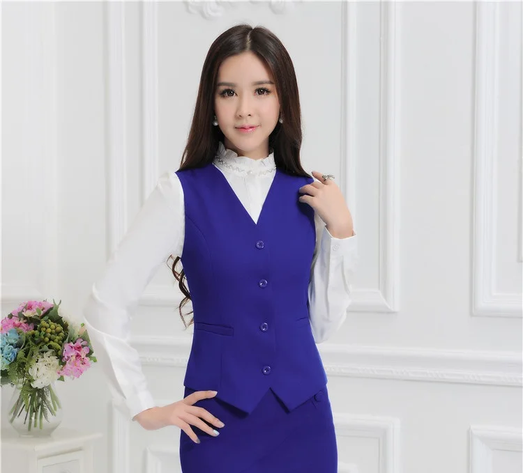 Buy Novelty Blue Formal Uniform Style Professional Business Women Vest Coat