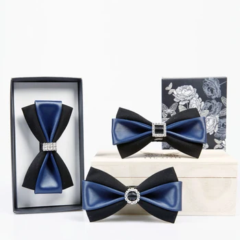 

High quality Blue bow tie Synthetic Leather Bowtie creative ties for men Shirt necktie groom wedding party cravate pour homme