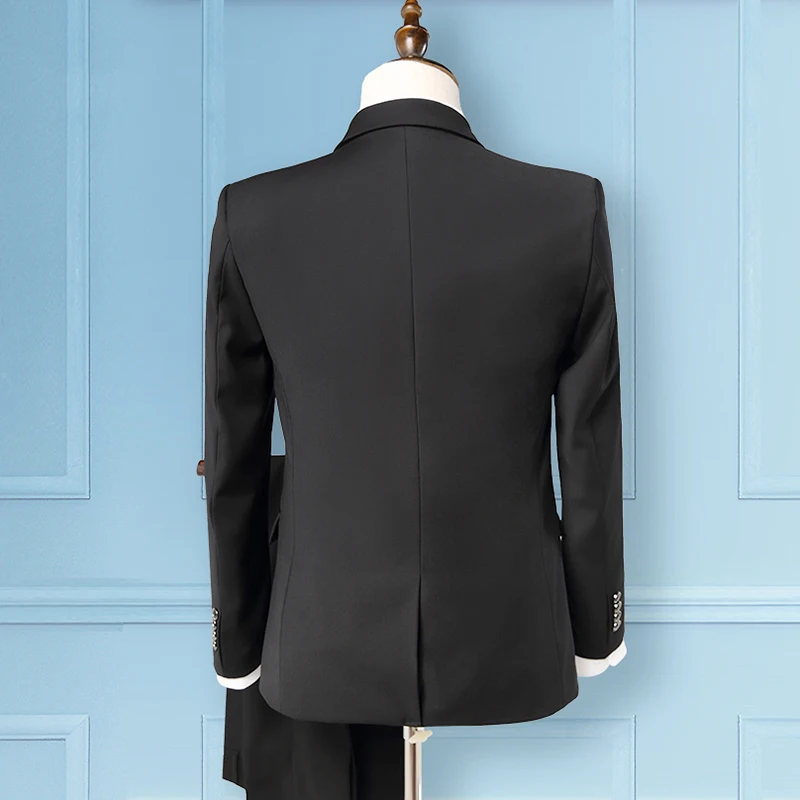 Men suit 3 piece set groom wedding dress business Slim solid color high quality (blazer +vest + pants) fashion classic suit male