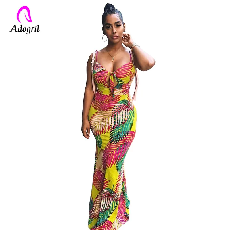 

Adogirl palm leaves printed dress spaghetti strap trumpet long dress corset top maxi dress bohemian style travelling suits