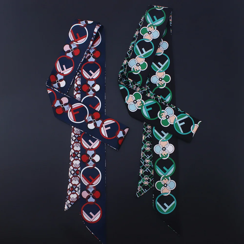 

Lengthen 140cm Print Tarot Letters Binding Twill Silk Scarves For Women Bag Handle Small Ribbons Scarf Wristbands Width 4.5cm