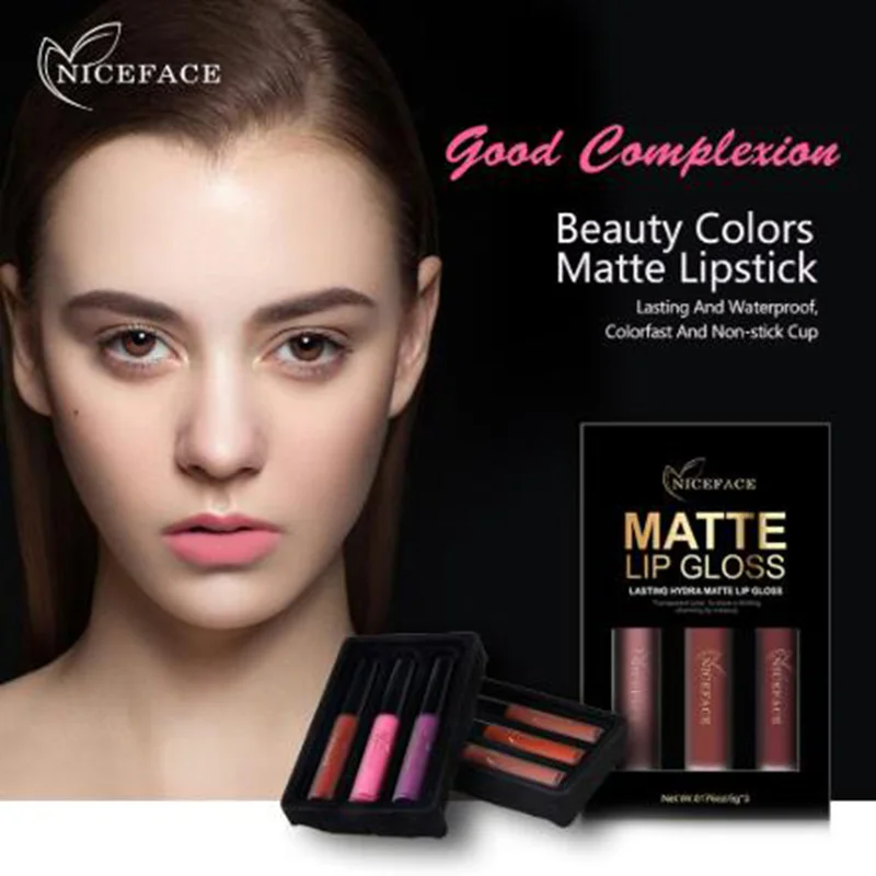 

NICEFACE 3PCS Liquid Lipstick Set Long-Lasting Matte Lip Stick Make Up Waterproof Velvet Nude Sexy Lip Gloss Cosmetics