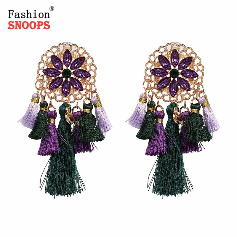 

FASHIONSNOOPS Bohemain Crystal Fringe Earring For Women Flower Tassel Drop Earring Statement Jewelry