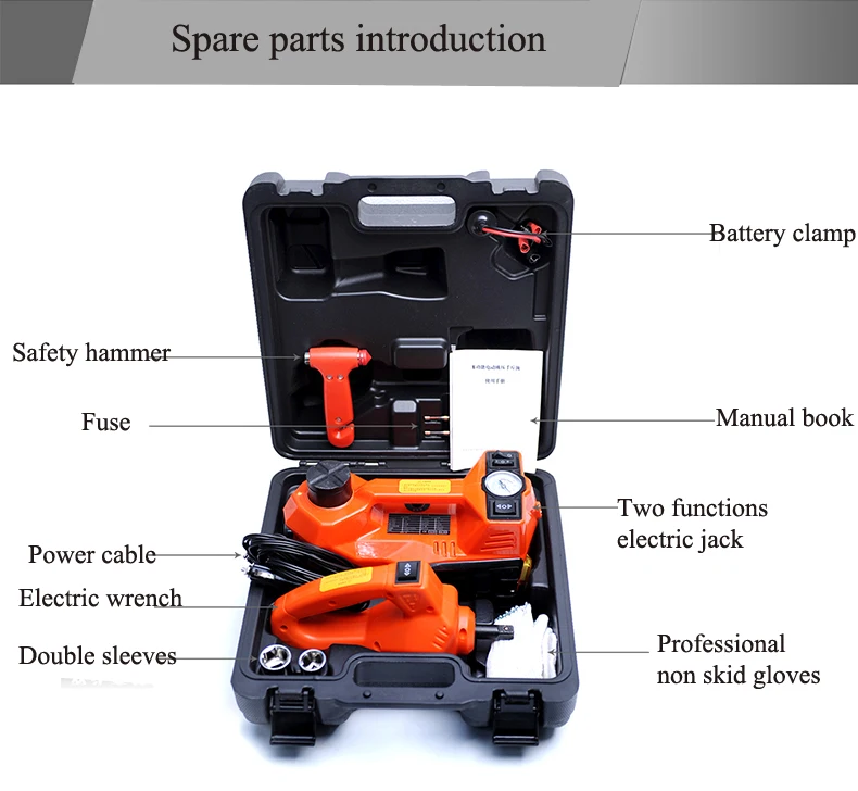  auto emergency tools small electric hydrauli jack and impact wrench air pump with big led light for