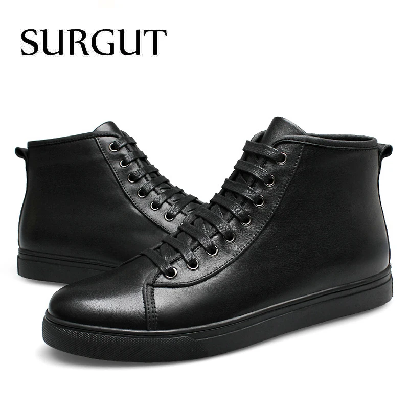 SURGUT/Большие размеры 37-48; зимние мужские ботинки на меху; высококачественные красивые удобные модные брендовые ботинки из натуральной кожи; осенние ботинки