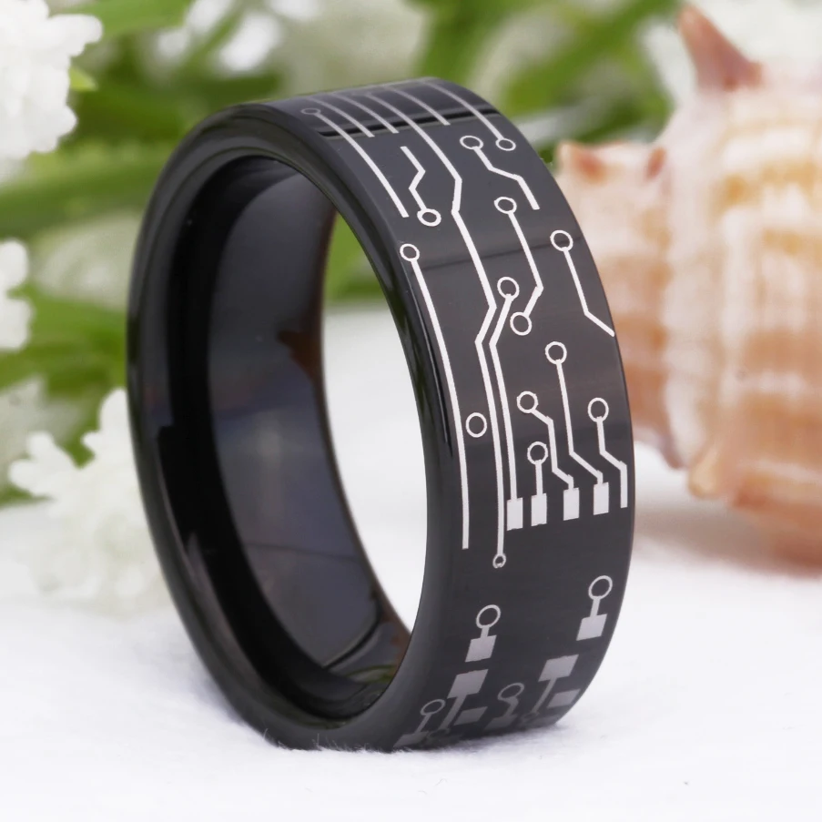 Fashion JEWELRY Wedding Ring For Women Man Simple Classical CIRCUIT BOARD Design Black Tungsten Ring Mens love Engagement Rings
