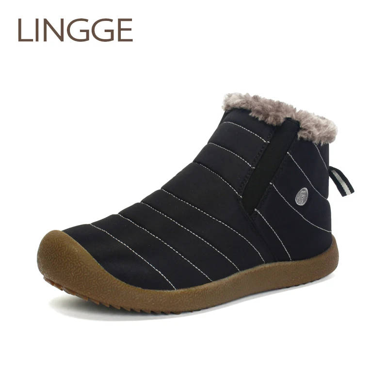 

LINGGE Men Winter snow boots waterproof design Unisex boot Plus Fur Inside Antiskid Bottom Keep Warm Couple shoes Big size 36-48