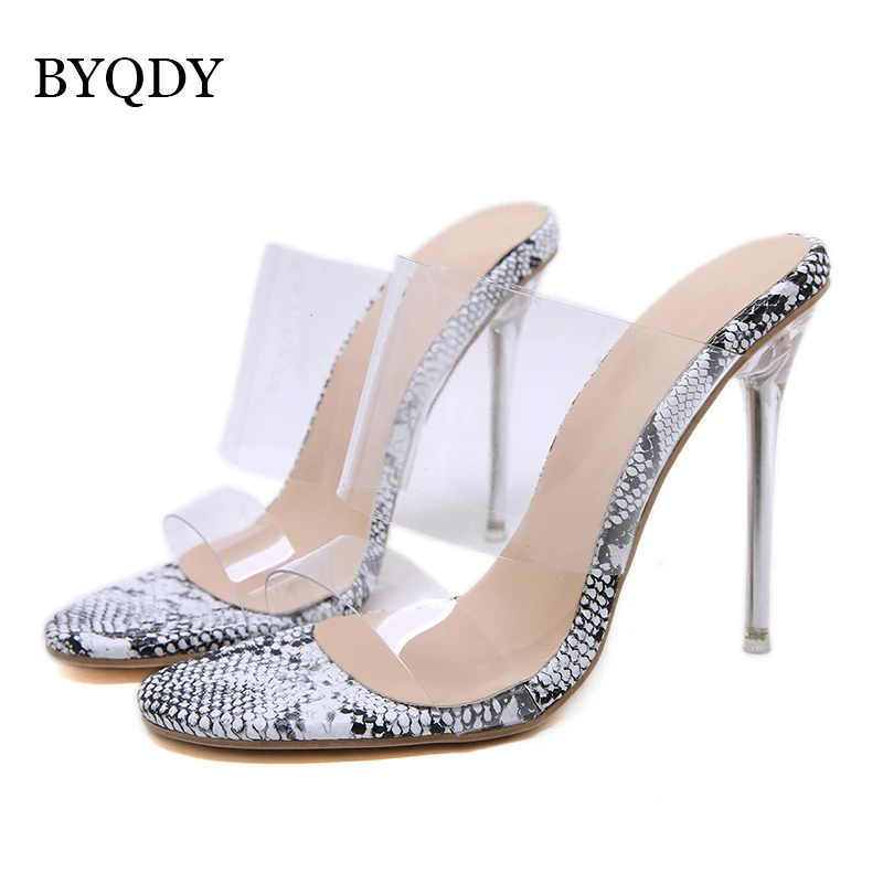 BYQDY/летние женские сандалии прозрачные силиконовые стельки для защиты от натирания ног туфли-лодочки из искусственной кожи принт змеиной кожи туфли на шпильке; большие размеры 35-42