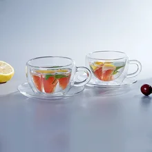 Двойная стеклянная кофейная чашка для эспрессо зеленые красные