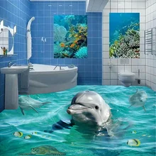 Индивидуальные Любой размер фото обои Симпатичные Дельфин Ванная комната пол самоклеящиеся ПВХ Водонепроницаемый росписи обоев для Гостиная