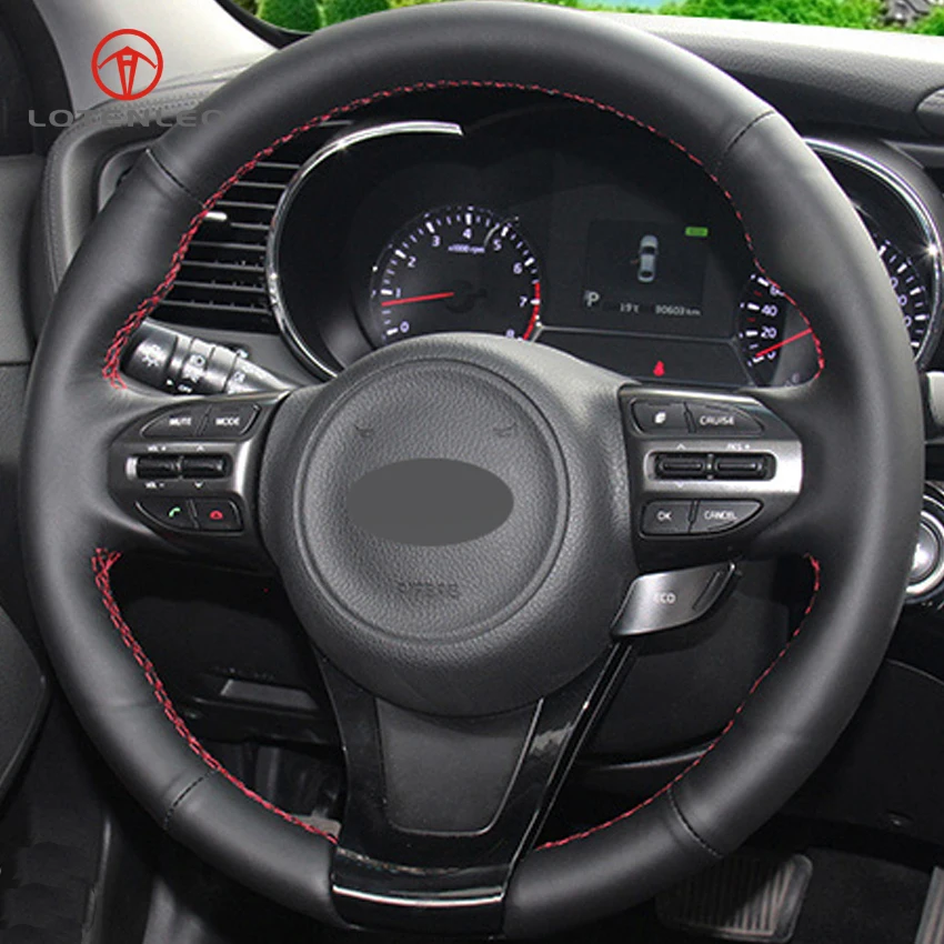 LQTENLEO Black Artificial Leather Hand stitched Car Steering Wheel