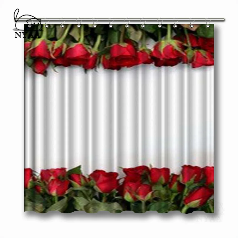 NYAA Red roses Shower Curtains Waterproof Polyester Fabric Bathroom