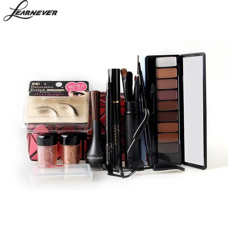 

13PCS Christmas Gift Makeup Set Eye Shadow Palette Fake Eyelashes Curler Brush Mascara Eyeliner Eyebrow Pencil Beauty Eye Set