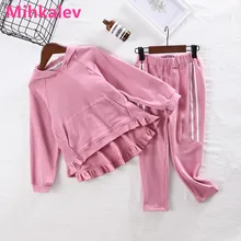 Mihkalev/детская одежда спортивный костюм для девочек г. Осенний комплект одежды для детей с длинными рукавами, толстовки с капюшоном топы+ штаны, 2 предмета, детский спортивный костюм