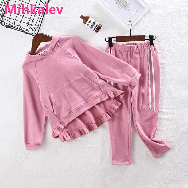 

Mihkalev kids clothes girls sport suit 2018 autumn long sleeve children clothing set hoodies tops+pants 2pieces baby tracksuit