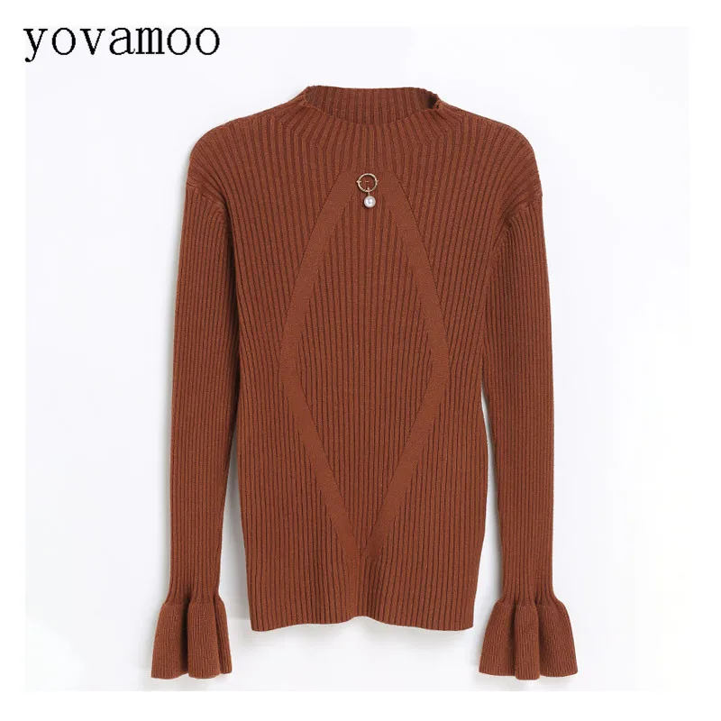 Yovamoo Knitwear Women 2018 Autumn Winter Vintage Flare Sleeve Solid Color Slim Basic Pullover Knitted Sweater Sueter Mujer Yovamoo Knitwear Women 2018 Autumn Winter Vintage Flare Sleeve Solid Color Slim Basic Pullover Knitted Sweater Sueter Mujer