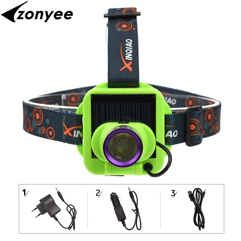

Solar Energy Power Flashlight Headlamp Rechargeable Waterproof Sport Zoomable Headlight Head Light Lamp Camp Hike Riding Fishing