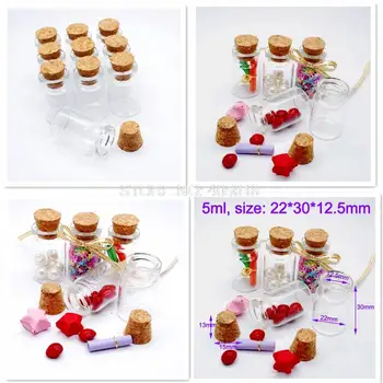 

10pcs 5ml Small Glass Mini Bottles Transparent with Cork for Charms Favors Weddings Home Decoration