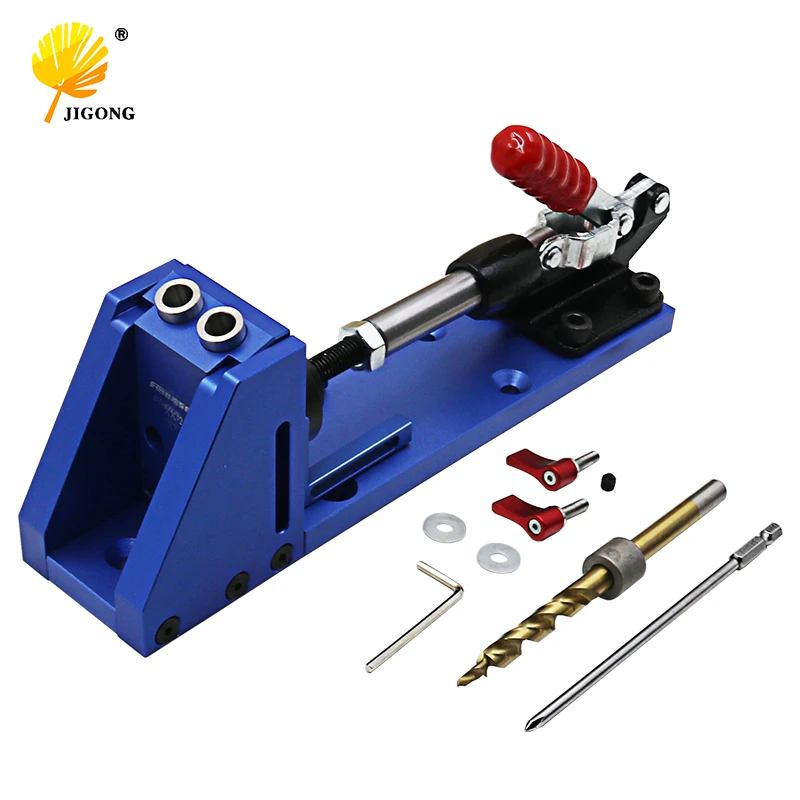 Woodworking Guide Carpenter Kit System Inclined Hole Drill Tools Clamp Base Drill Bit Kit System Pocket