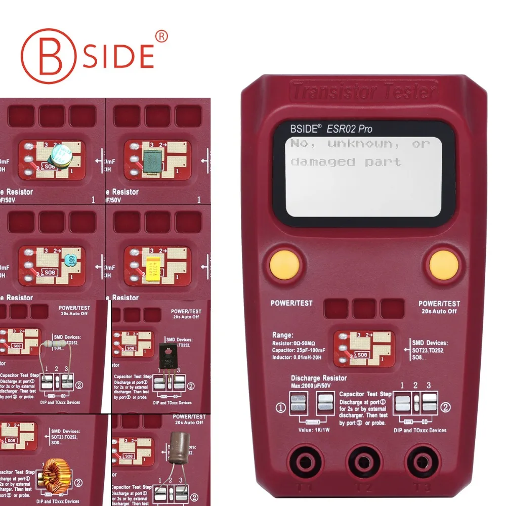 BSIDE цифровой Транзистор тестер SMD диодные компоненты триодный резистор конденсатор индуктор ESR метр мультиметр с пинцетом