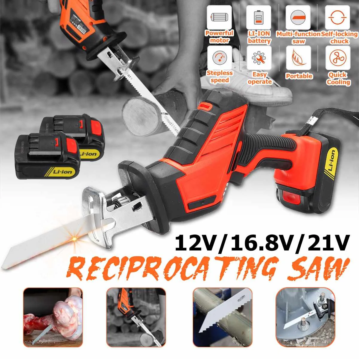 

12V/16.8V/21V Reciprocating Saws Saber Saw Portable Cordless Electric Power Tools jig saw with 2pcs Rechargeable Lithium Battery