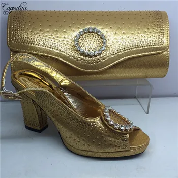 

Popular high heel pumps shoes and evening bag set for party GY35 in gold,heel height 7cm