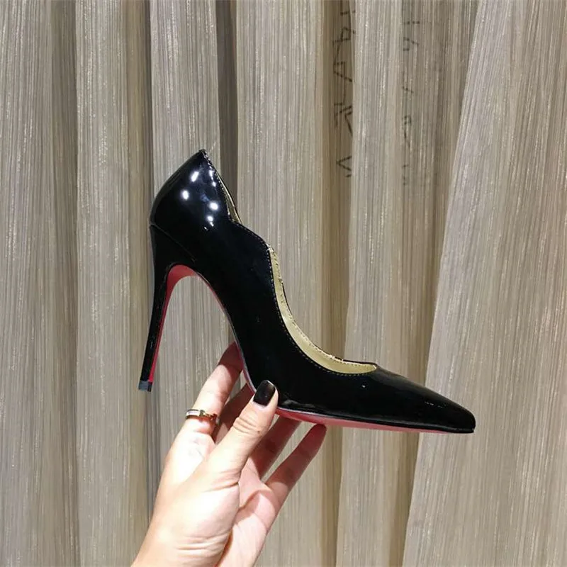 

Classic Stylish Shiny Patent Leather Sexy Lace Upper Shallow Women Shoes High Heel Side Space Party Luxury Shoes Women Designers