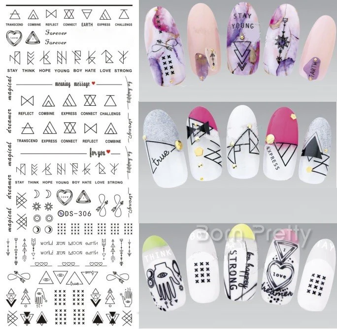 1 лист Водные Наклейки для ногтей, геометрические буквы, переводные наклейки, обертывания, маникюр, украшение для ногтей