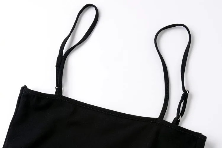 Women Cotton Spandex Spaghetti Strap Basic Tube Bodysuit Adjustable Cami Straps Bodysuit