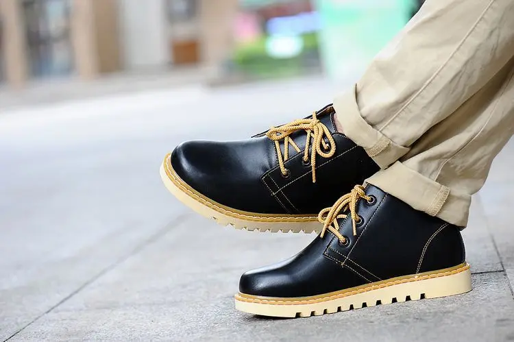 Spring boots outdoor men's casual shoes leather high-top Korean version of tooling | Обувь