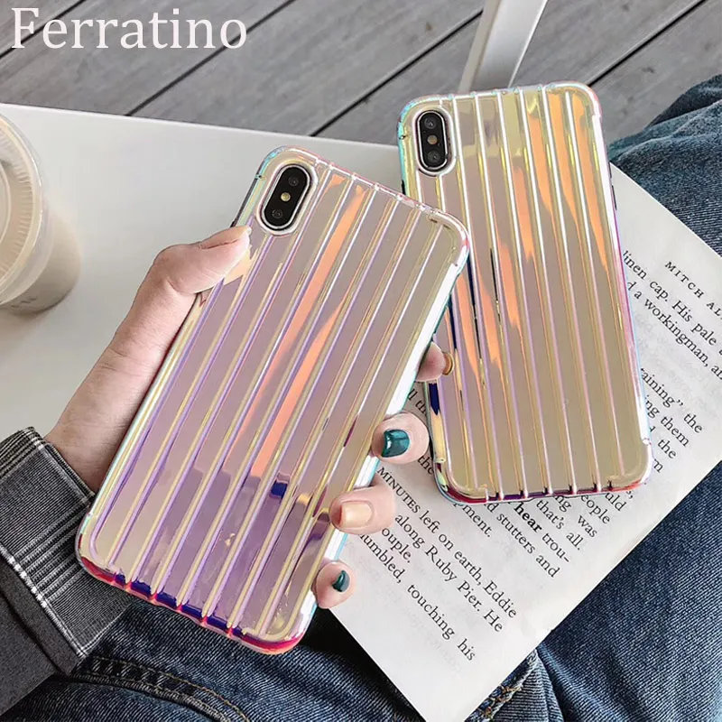 

3D Striped Plating Suitcase Phone Case For iPhone 6 6s 7 8 Plus Luxury Silver Case For iPhone X XR XS Max Fashion Back Cover