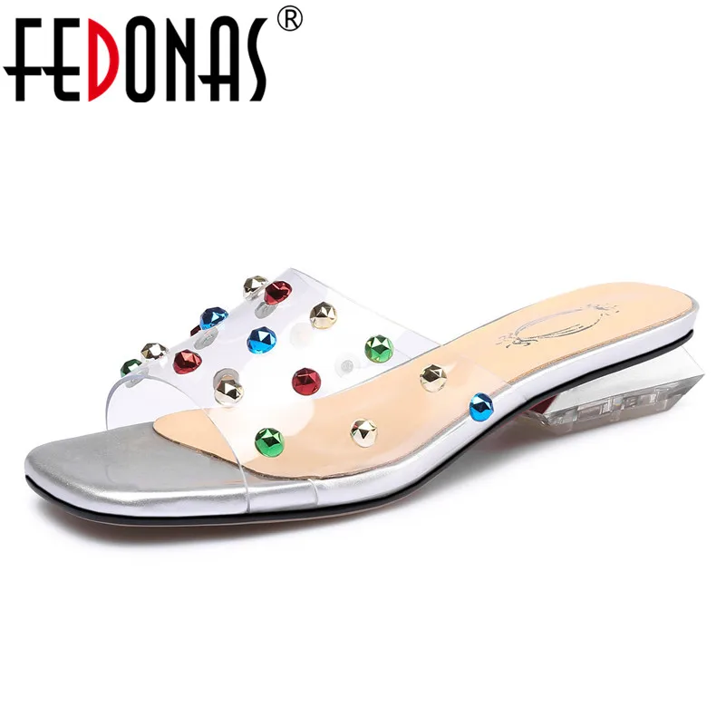 

FEDONAS Vintage Design Fashion Elegant Crystal Women Sandals 2019 Summer New Square Toe Slippers Comfortable Casual Shoes Woman