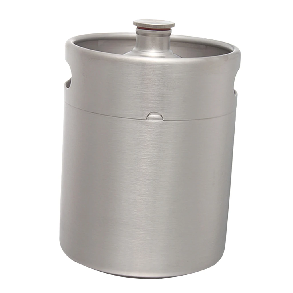 Mini Keg Growler Stainless Steel Barrel Holds Beer Double Handles,2L,3.6L,5L Silver  