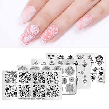 

BORN PRETTY Floral Geometry Nail Stamping Template Beautiful Spring Garden Rectangle Design 12*6cm Nail Art Image Plate