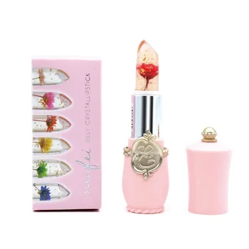 

MINFEI Brand lipstick with Flower transparent color jelly changing lip stick long lasting with 6 colors flowers lipsticks