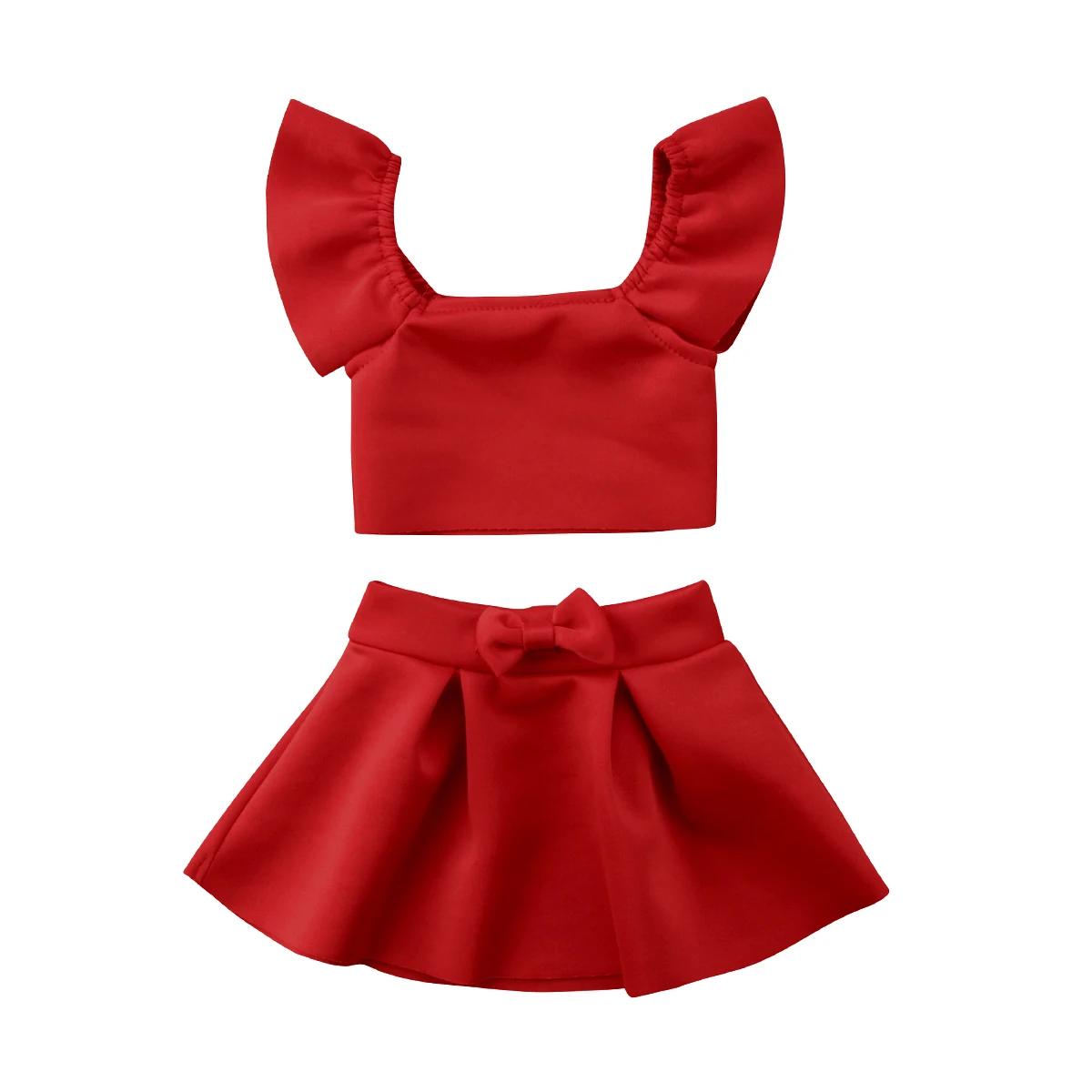 Kids Baby Girl Dress Red Plaid Bowknot Shirt Top Denim Mini Skirt Set 2Pcs Dress Set
