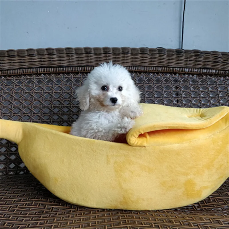 

Banana Cat Dog Bed House Cozy Cute Banana Puppy Cushion Kennel Warm Portable Pet Basket Supplies Mat Beds for Cats Kittens
