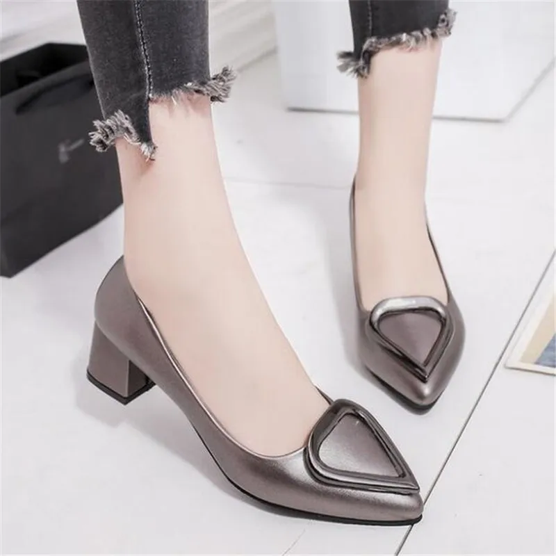 

DIWEINI Woman Square Heel Pumps Autumn Fashion Shoes Pu Shallow low-heeled Shoes With High Heel Pointed Shoes D710