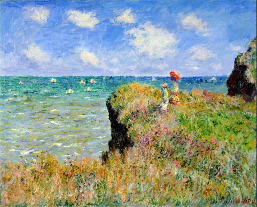 

High quality Oil painting Canvas Reproductions Clifftop Walk at Pourville (1882 by Claude Monet hand painted