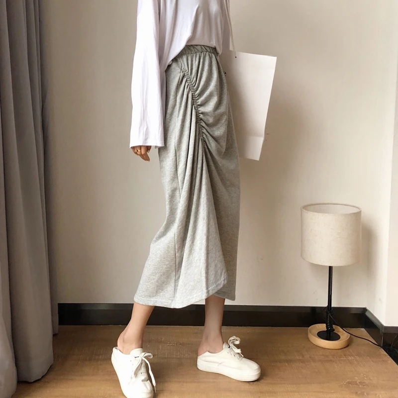 2018 модные Повседневное морщин Chic Нерегулярные юбка миди Для женщин эластичный