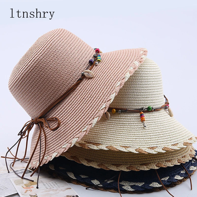 

2019 Summer Sun Hat Women Straw Bow Sunscreen Hat Wide side Beach Bow Bucket cap Brim Accessories Womens Korean Style Trendy