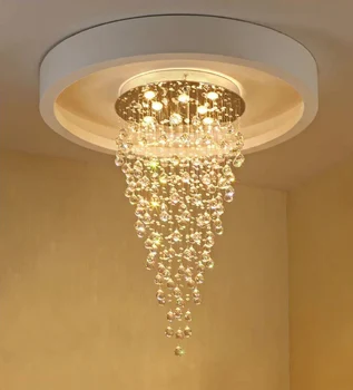 

Modern Crystal Chandelier Luxury Duplex Staircase Rotating Light LED Villa Crystal Pendant Chandelier Meteor Shower GU10