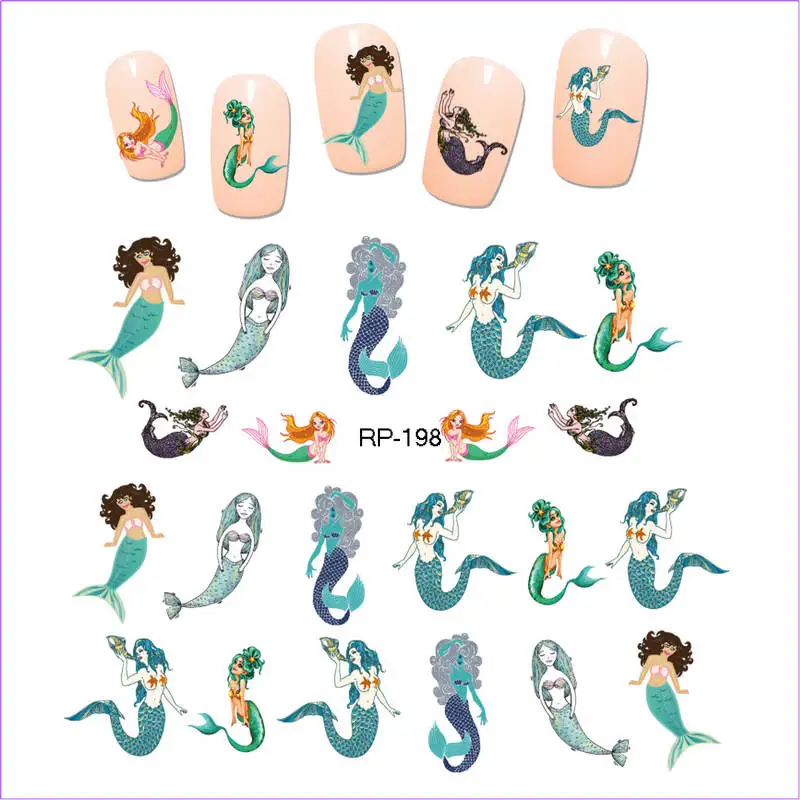 UPRETTEGO дизайн ногтей Красота наклейка на ногти водная наклейка слайдер мультфильм милый морской Русалка красота рыба RP193-198